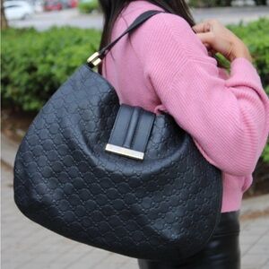 Guccisima Nero Leather Hobo Bag